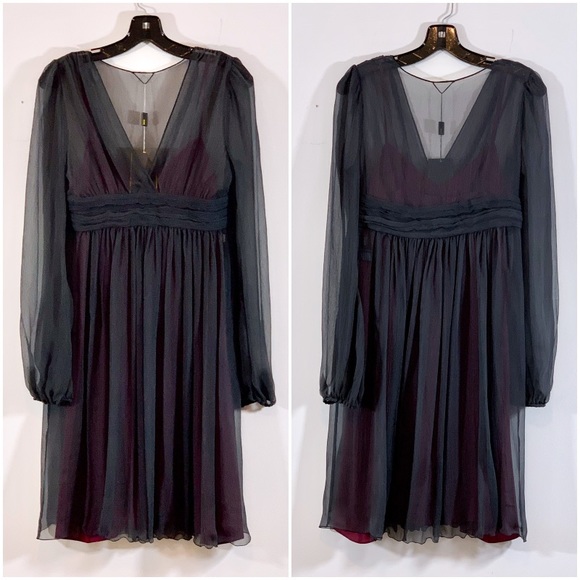 FENDI Silk Chiffon Dress w/ Aubergine Slip IT42 - Picture 5 of 8